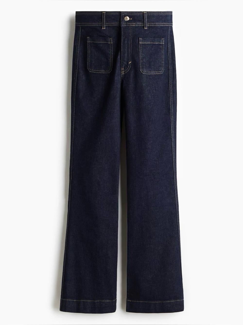 H&M Dark Denim Blue Flared High-Rise Jeans